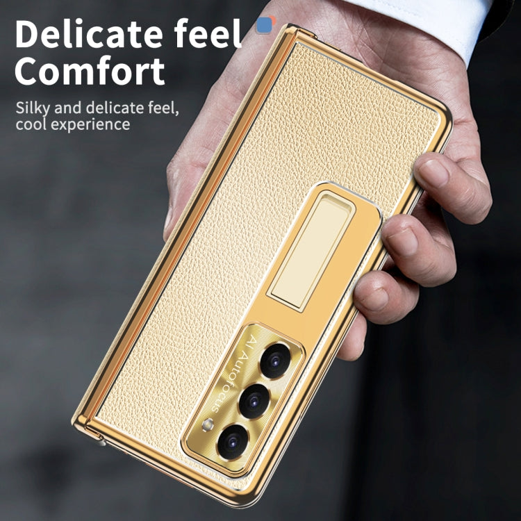 For Samsung Galaxy Z Fold5 Litchi Pattern Magnetic Shell Film Integrated Shockproof Phone Case(Gold) - Galaxy Z Fold5 Cases by buy2fix | Online Shopping UK | buy2fix