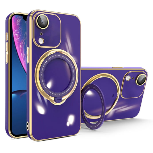 For iPhone XR Multifunction Electroplating MagSafe Holder Phone Case(Dark Purple) - More iPhone Cases by buy2fix | Online Shopping UK | buy2fix