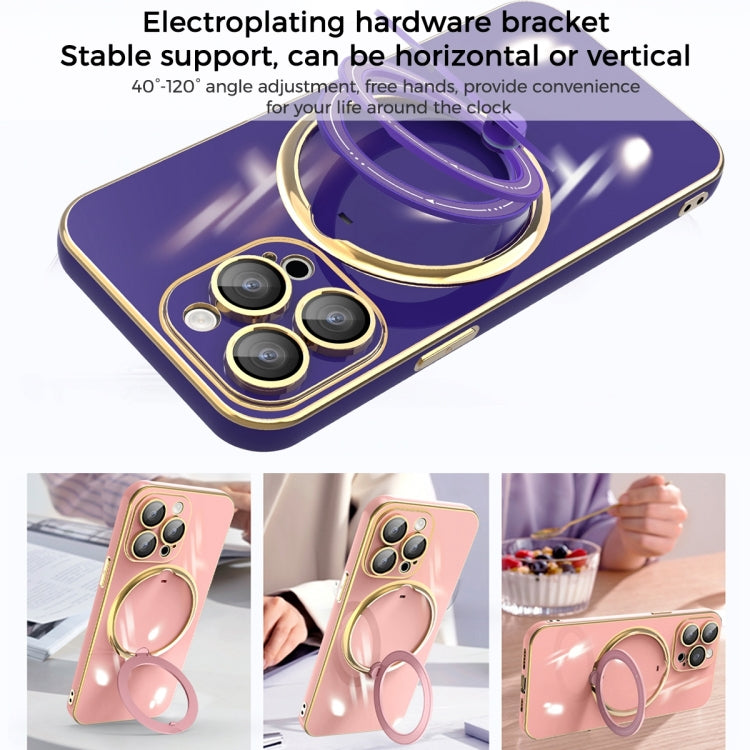 For iPhone 14 Plus Multifunction Electroplating MagSafe Holder Phone Case(Pink) - iPhone 14 Plus Cases by buy2fix | Online Shopping UK | buy2fix