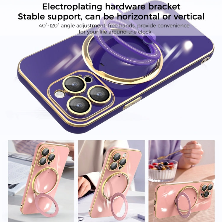 For iPhone 15 Pro Multifunction Electroplating MagSafe Holder Phone Case(Dark Purple) - iPhone 15 Pro Cases by buy2fix | Online Shopping UK | buy2fix