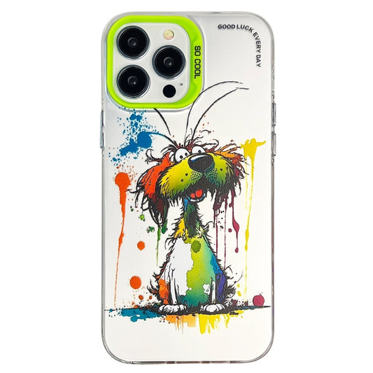 For iPhone 15 Pro Max Double Layer Color Silver Series Animal Oil Painting Phone Case(Green Dog) - iPhone 15 Pro Max Cases by buy2fix | Online Shopping UK | buy2fix