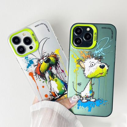 For iPhone 15 Pro Max Double Layer Color Silver Series Animal Oil Painting Phone Case(Happy Mouse) - iPhone 15 Pro Max Cases by buy2fix | Online Shopping UK | buy2fix