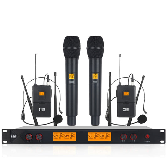 XTUGA A400-HB Professional 4-Channel UHF Wireless Microphone System with 2 Handheld & 2 Headset Microphone(US Plug) - Microphone by XTUGA | Online Shopping UK | buy2fix