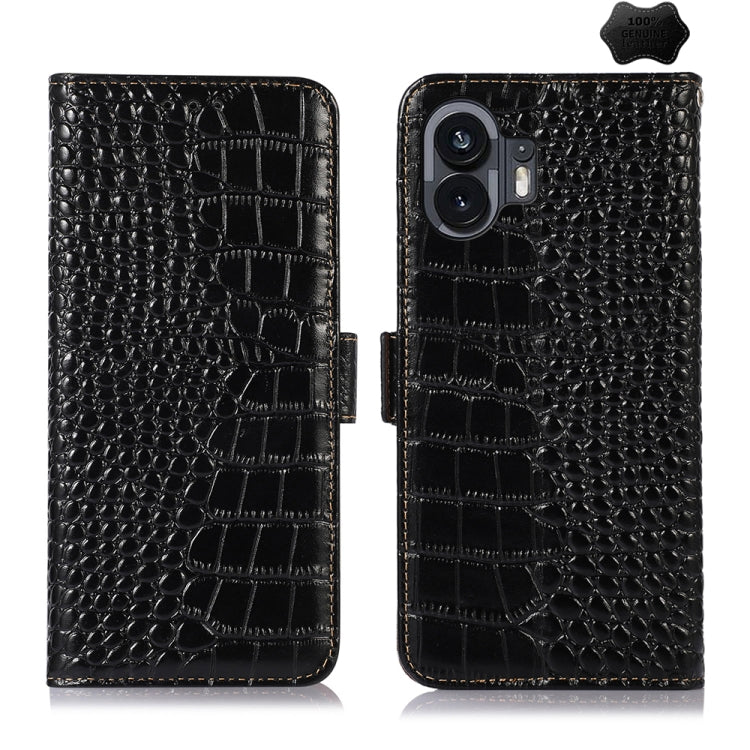 For Nothing Phone 2 Crocodile Top Layer Cowhide Leather Phone Case(Black) - More Brand by buy2fix | Online Shopping UK | buy2fix