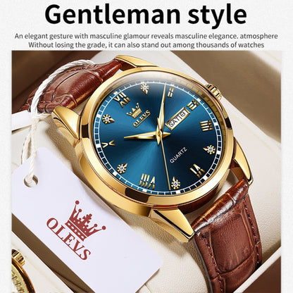 OLEVS 6896 Men Multifunctional Luminous Waterproof Quartz Watch(Blue) - Leather Strap Watches by OLEVS | Online Shopping UK | buy2fix