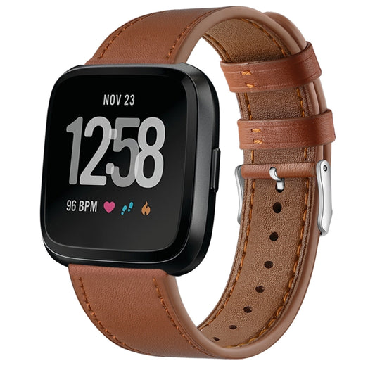 For Fitbit Versa 2 / Fitbit Versa / Fitbit Versa Lite Leather Watch Band with Round Tail Buckle(Brown) - Smart Wear by buy2fix | Online Shopping UK | buy2fix