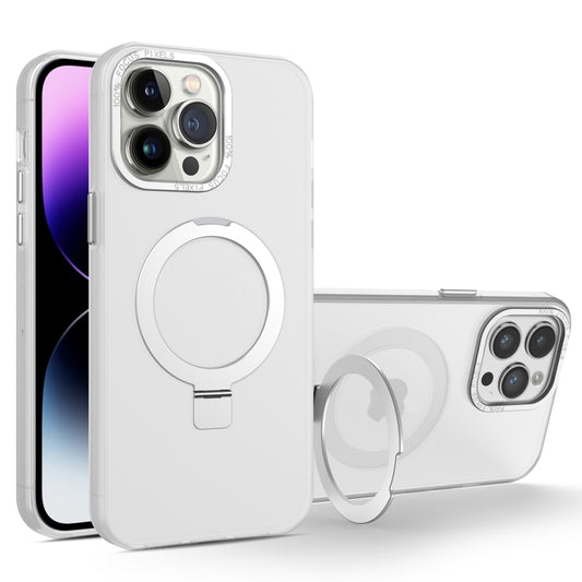 For iPhone 13 Pro Max MagSafe Metal Holder Frosted Translucent Phone Case(White) - iPhone 13 Pro Max Cases by buy2fix | Online Shopping UK | buy2fix