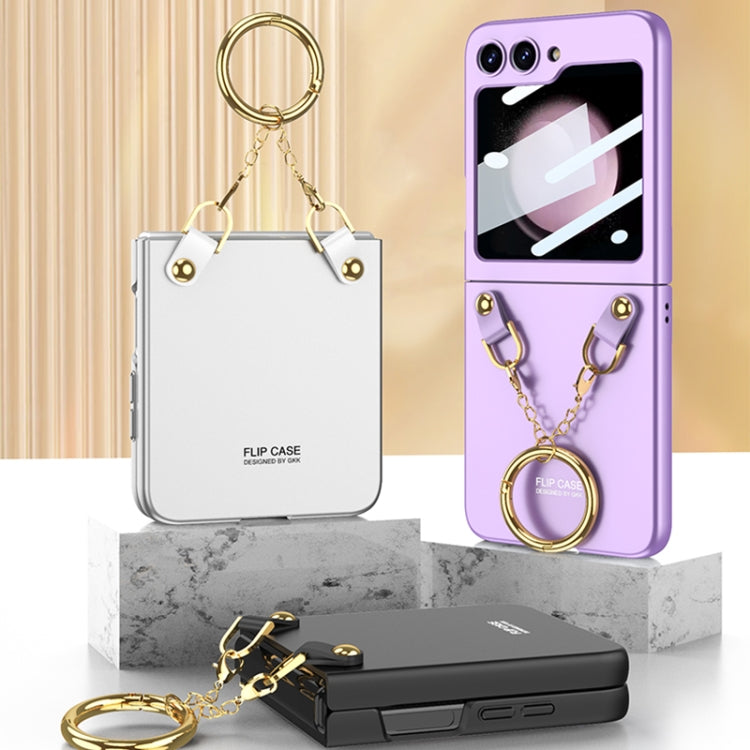 For Samsung Galaxy Z Flip5 GKK Integrated Necklace Hinged Flip Phone Case with Ring Holder(Purple) - Galaxy Z Flip5 Cases by GKK | Online Shopping UK | buy2fix