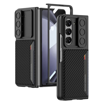 For Samsung Galaxy Z Fold5 GKK Integrated Ultra-thin Sliding Window Folding Phone Case with Card Holder(Carbon Fiber) - Galaxy Z Fold5 Cases by GKK | Online Shopping UK | buy2fix