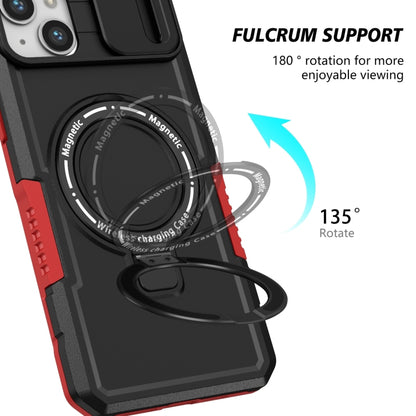 For iPhone 14 Plus Sliding Camshield Magsafe Holder TPU Hybrid PC Phone Case(Black Red) - iPhone 14 Plus Cases by buy2fix | Online Shopping UK | buy2fix