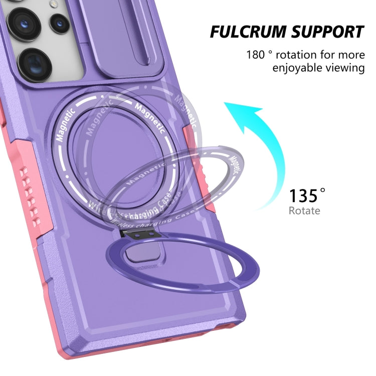 For Samsung Galaxy S23 Ultra 5G Sliding Camshield Magsafe Holder TPU Hybrid PC Phone Case(Pink Purple) - Galaxy S23 Ultra 5G Cases by buy2fix | Online Shopping UK | buy2fix