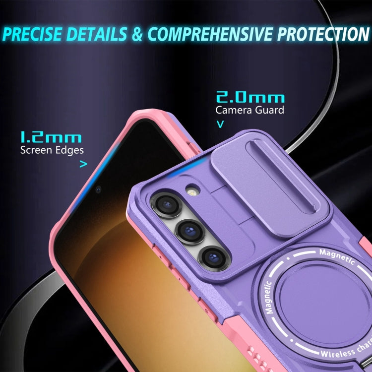 For Samsung Galaxy S23+ 5G Sliding Camshield Magsafe Holder TPU Hybrid PC Phone Case(Pink Purple) - Galaxy S23+ 5G Cases by buy2fix | Online Shopping UK | buy2fix