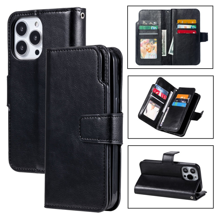 For iPhone 15 Pro Max Tri-Fold 9-Card Wallets Leather Phone Case(Black) - iPhone 15 Pro Max Cases by buy2fix | Online Shopping UK | buy2fix