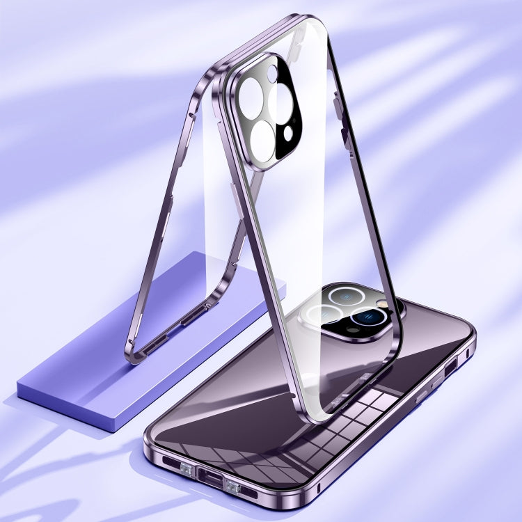 For iPhone 15 Pro Max Magnetic Double-buckle HD Tempered Glass Phone Case(Silver) - iPhone 15 Pro Max Cases by buy2fix | Online Shopping UK | buy2fix