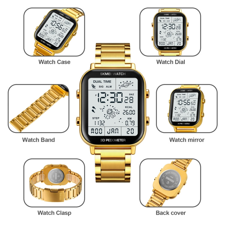 SKMEI 1888 Multifunctional Men 30M Waterproof Sports Stainless Steel Digital Wrist Watch(Gold) - Metal Strap Watches by SKMEI | Online Shopping UK | buy2fix