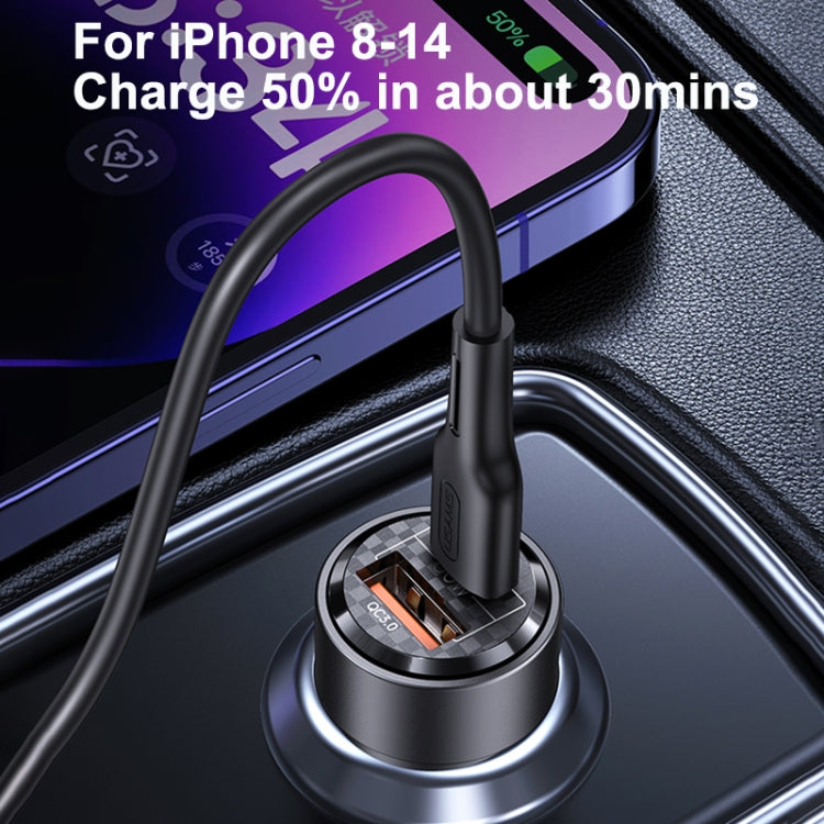 USAMS US-CC208 C39 60W USB + Type-C Dual Port Fast Charging Aluminum Alloy Transparent Car Charger(Black) - Car Charger by USAMS | Online Shopping UK | buy2fix