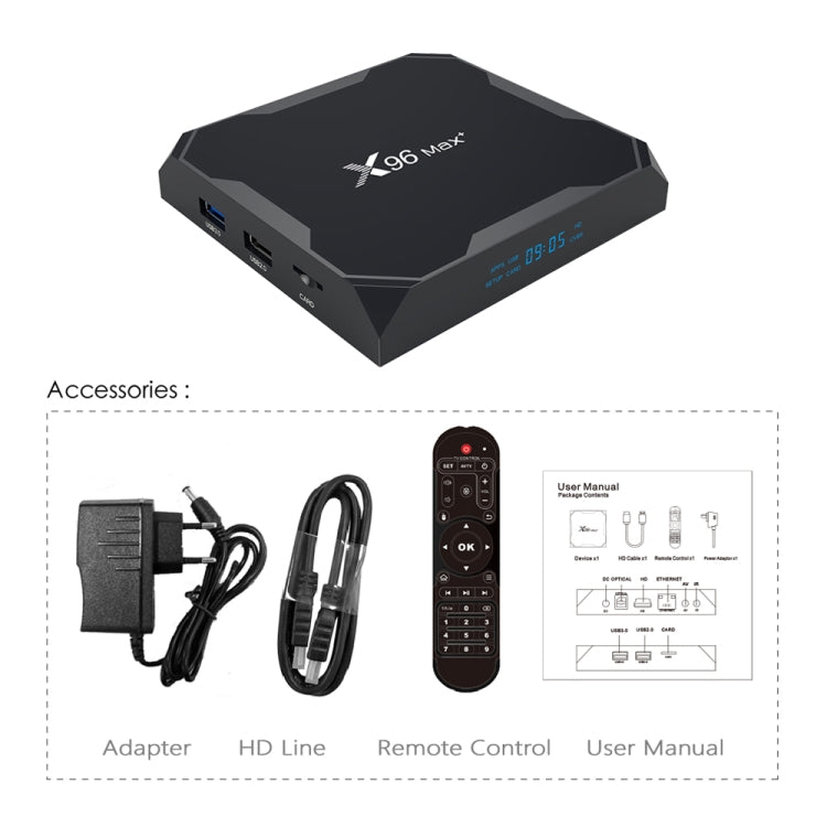 X96 max+ 4K Smart TV Box with Remote Control, Android 9.0, Amlogic S905X3 Quad-Core Cortex-A55,2GB+16GB, Support LAN, AV, 2.4G/5G WiFi, USBx2,TF Card, UK Plug - Consumer Electronics by Beelink | Online Shopping UK | buy2fix