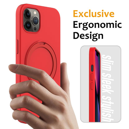 For iPhone 12 Pro MagSafe Magnetic Liquid Silicone Phone Case with Ring Holder(Red) - iPhone 12 / 12 Pro Cases by buy2fix | Online Shopping UK | buy2fix