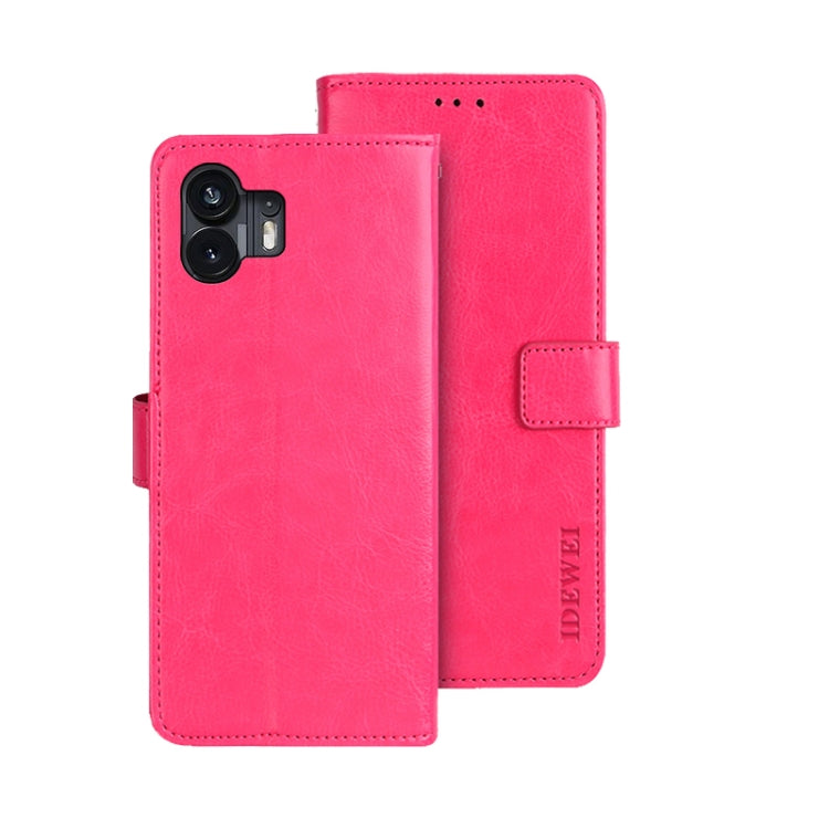 For Nothing Phone 2 idewei Crazy Horse Texture Leather Phone Case with Holder(Rose Red) - More Brand by idewei | Online Shopping UK | buy2fix