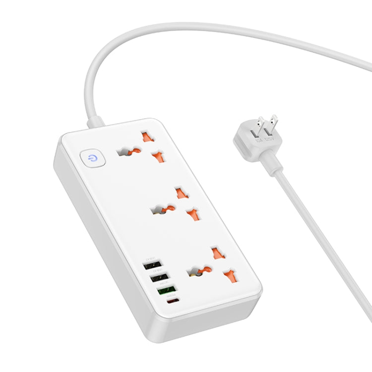 hoco AC8 Storm 3-position Socket with PD30W+3USB Ports, Cable Length: 1.5m, US Plug(White) - Extension Socket by hoco | Online Shopping UK | buy2fix