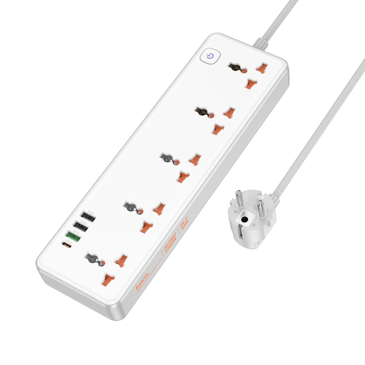 hoco AC14A Rico 5-position Socket with PD30W+3USB Ports, Cable Length: 1.5m, EU Plug(White) - Extension Socket by hoco | Online Shopping UK | buy2fix