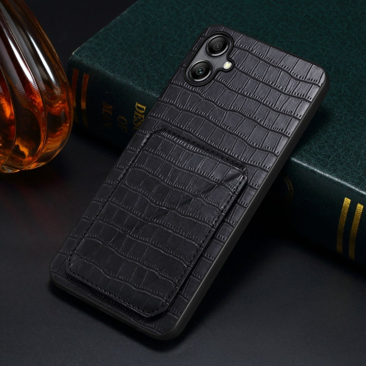 For Samsung Galaxy S23+ 5G Denior Imitation Crocodile Leather Back Phone Case with Holder(Black) - Galaxy S23+ 5G Cases by Denior | Online Shopping UK | buy2fix
