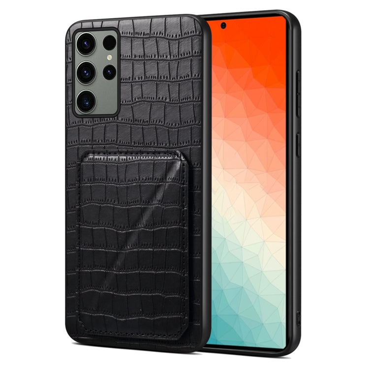 For Samsung Galaxy S24 Ultra 5G Denior Imitation Crocodile Leather Back Phone Case with Holder(Black) - Galaxy S24 Ultra 5G Cases by Denior | Online Shopping UK | buy2fix