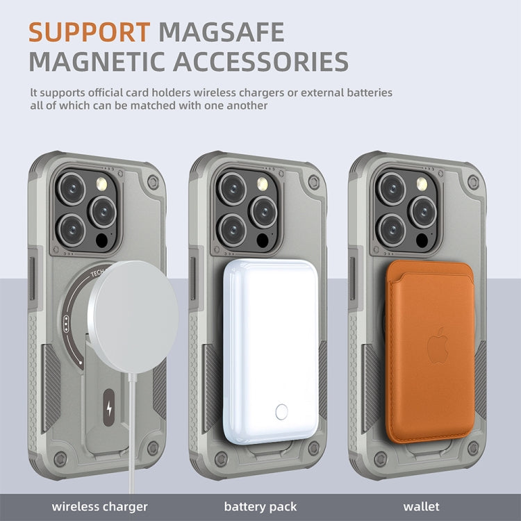 For iPhone 15 Plus MagSafe Holder Armor PC Hybrid TPU Phone Case(Grey) - iPhone 15 Plus Cases by buy2fix | Online Shopping UK | buy2fix