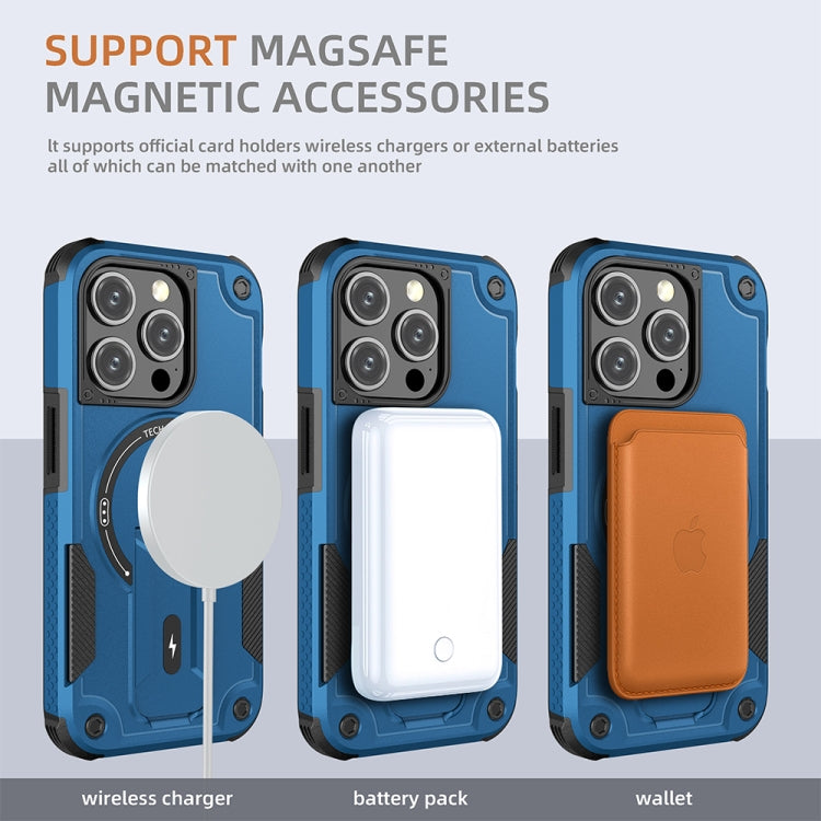 For iPhone 13 Pro MagSafe Holder Armor PC Hybrid TPU Phone Case(Dark Blue) - iPhone 13 Pro Cases by buy2fix | Online Shopping UK | buy2fix