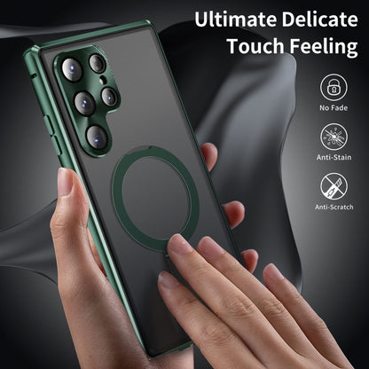 For Samsung Galaxy S22 Ultra 5G MagSafe Magnetic HD Frosted Tempered Glass Holder Phone Case(Green) - Galaxy S22 Ultra 5G Cases by buy2fix | Online Shopping UK | buy2fix