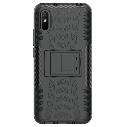For Xiaomi Redmi 9A Tire Texture Shockproof TPU+PC Protective Case with Holder(Black) - Xiaomi Accessories by buy2fix | Online Shopping UK | buy2fix