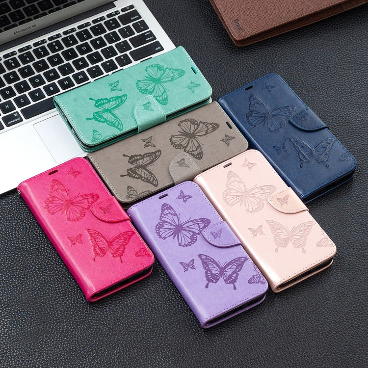 For Xiaomi Redmi 9C Two Butterflies Embossing Pattern Horizontal Flip Leather Case with Holder & Card Slot & Wallet & Lanyard(Purple) - Xiaomi Cases by buy2fix | Online Shopping UK | buy2fix
