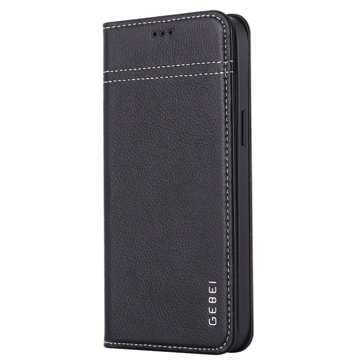 For iPhone 12 Pro Max GEBEI Top-grain Leather Horizontal Flip Protective Case with Holder & Card Slots(Black) - iPhone 12 Pro Max Cases by GEBEI | Online Shopping UK | buy2fix
