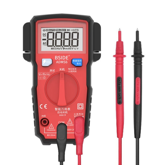 BSIDE ADMS6 High-precision Fully Automatic Small Digital Intelligent Multimeter with HD Digital Display & Shockproof Cover, Support Function Range Switch & Double-sided Pen Holder (Red) - Consumer Electronics by buy2fix | Online Shopping UK | buy2fix