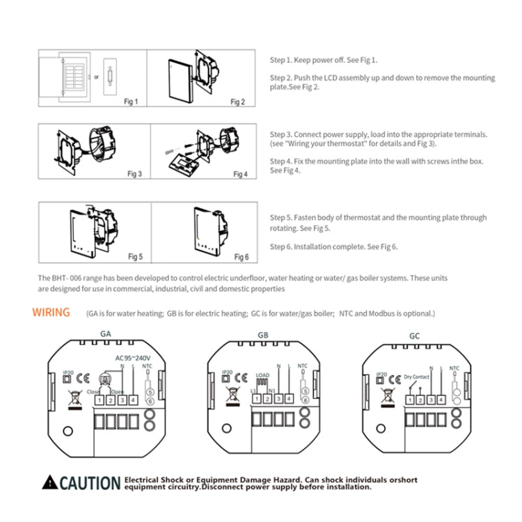 BHT-006GCLW 95-240V AC 5A Smart Home Heating Thermostat for EU Box, Control Boiler Heating with Only Internal Sensor, WiFi (Black) - Consumer Electronics by buy2fix | Online Shopping UK | buy2fix