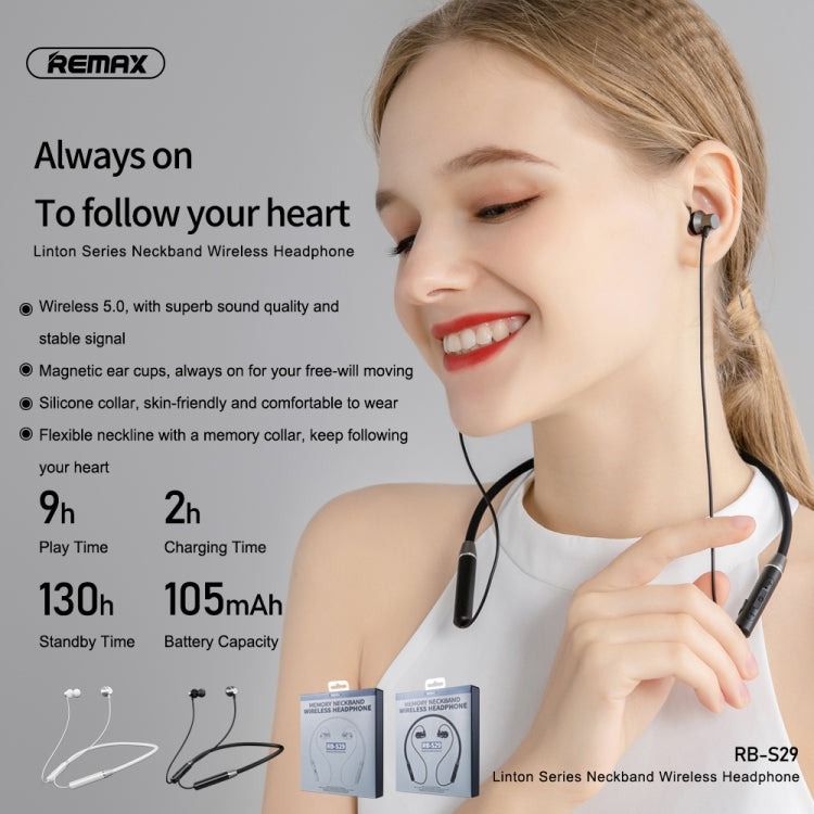 REMAX RB-S29 Linton Series Memory Neckband V5.0 Bluetooth Wireless Earphone (Black) - Neck-mounted Earphone by REMAX | Online Shopping UK | buy2fix