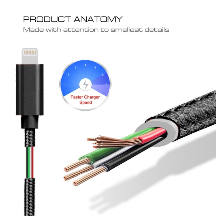 3A Woven Style Metal Head 8 Pin to USB Charge Data Cable, Cable Length: 2m(Black) - Normal Style Cable by buy2fix | Online Shopping UK | buy2fix