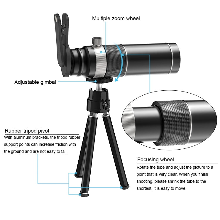 Universal 20X Mobile Phone HD Telephoto Telescope Lens with Tripod & Clip - Telescope & Microscope by buy2fix | Online Shopping UK | buy2fix