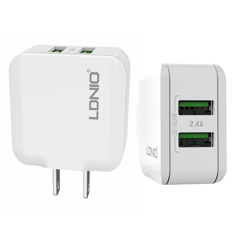 LDNIO A2201 2.4A Dual USB Charging Head Travel Direct Charge Mobile Phone Adapter Charger With Type-C Data Cable (US Plug) - USB Charger by LDNIO | Online Shopping UK | buy2fix