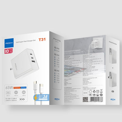 ROCK RH-PD64W T31 2C1A 65W Fast Charge Gallium Nitride Travel Charger, Specification: Set, CN Plug (White) - Apple Accessories by ROCK | Online Shopping UK | buy2fix