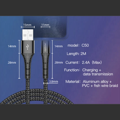 Yesido CA50 2.4A USB to USB-C / Type-C Charging Cable, Length: 2m - USB-C & Type-C Cable by Yesido | Online Shopping UK | buy2fix