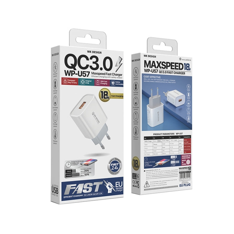 WK WP-U57 Max 18W Maxspeed QC3.0 Fast Charger(EU Plug) - Apple Accessories by WK | Online Shopping UK | buy2fix