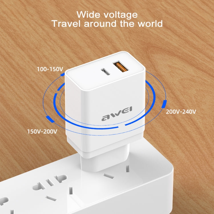 awei C-980 18W PD USB-C / Type-C + QC 3.0 USB Interface Fast Charging Travel Charger, EU Plug(Black) - Apple Accessories by awei | Online Shopping UK | buy2fix