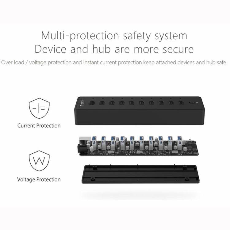 ORICO P10-U3-V1 10 USB 3.0 Ports HUB, Specification: EU Plug - USB HUB by ORICO | Online Shopping UK | buy2fix