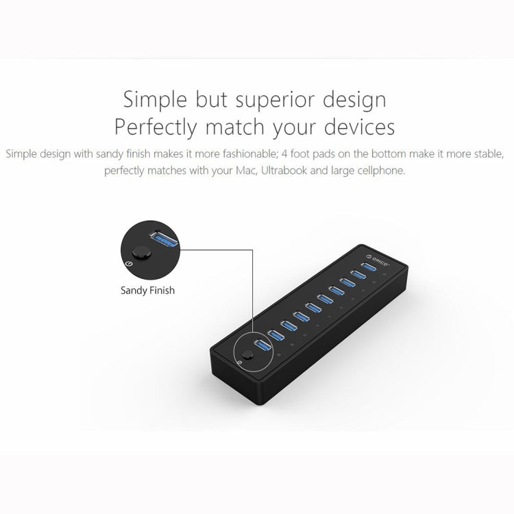 ORICO P10-U3-V1 10 USB 3.0 Ports HUB, Specification: EU Plug - USB HUB by ORICO | Online Shopping UK | buy2fix