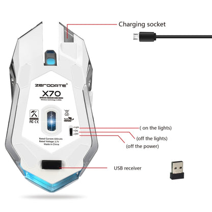 ZERODATE X70 2.4GHz Wireless 6-Keys 2400 DPI Adjustable Ergonomics Optical Gaming Mouse with Breathing Light(Black) - Wireless Mice by ZERODATE | Online Shopping UK | buy2fix