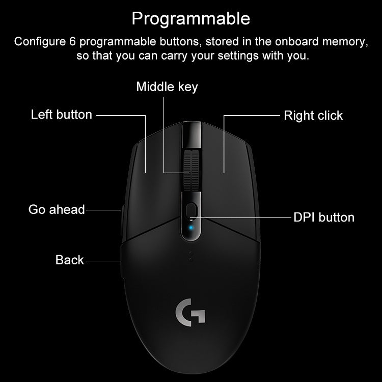 Logitech G304 LIGHTSPEED 12000 DPI 6 Programmable Buttons HERO Sensor Wireless Gaming Mouse (Black) - Wireless Mice by Logitech | Online Shopping UK | buy2fix