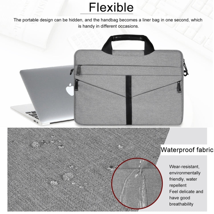 15.6 inch Breathable Wear-resistant Fashion Business Shoulder Handheld Zipper Laptop Bag with Shoulder Strap (Light Grey) - 14.1 inch by buy2fix | Online Shopping UK | buy2fix