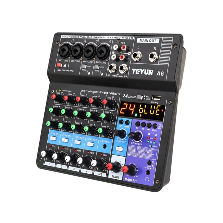 TEYUN NA6 6-channel Small Mixing Console Mobile Phone Sound Card Live Broadcast Computer Recording Console Processor, EU Plug(Black) - Consumer Electronics by TEYUN | Online Shopping UK | buy2fix