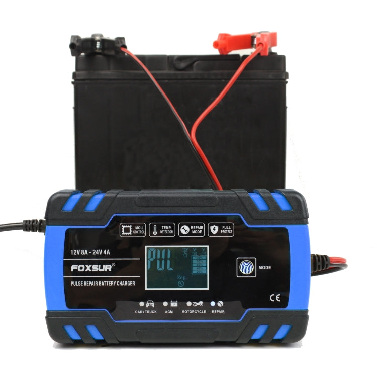 FOXSUR 12V-24V Car Motorcycle Truck Repair Battery Charger AGM Charger, UK Plug (Blue) - In Car by FOXSUR | Online Shopping UK | buy2fix